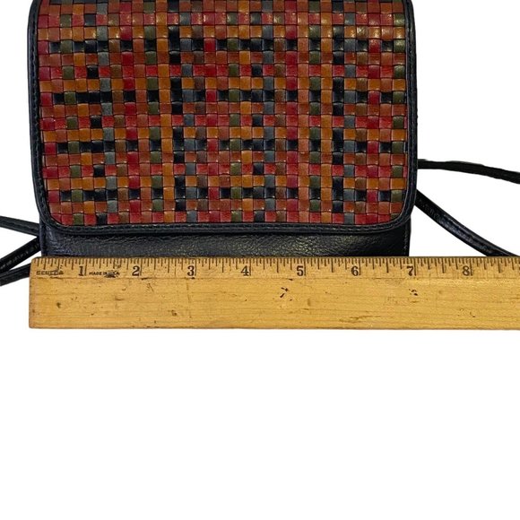 Vera Pelle Weave Woven Genuine Leather Crossbody Bag Multicolor Magnetic Flap - Picture 9 of 15